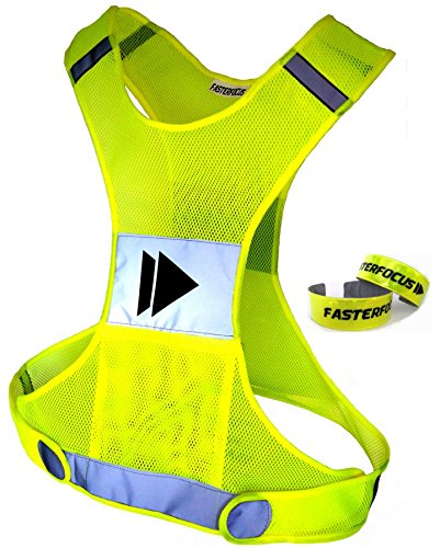 Reflective Vest for Running or Cycling Including Two Reflective Slap On Safety Bands (Women and Men, for Jogging, Biking, Walking), Yellow