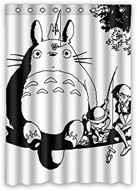 DONGMEN My Neighbor Totoro and Two Girls Sitting on a Tree Black and White Ployester Window Curtain 52"x72" One Piece Perfect for Living Room Bedroom Bathroom Kitchen and Kids' Room