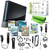 Nintendo Wii Black Holiday Fit Mega Bundle with Remote Plus, Extra Remote and Nunchuck, Games, and Lots of Accessories