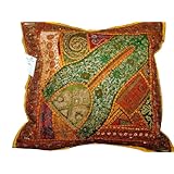 Gift for Family-brown,green Ethnic Designer Bollywood Floor Pillow Cushion 24 Inches