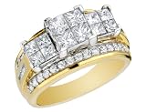 Triple Band Diamond Ring 2 Carat (ctw) in 14K Yellow Gold