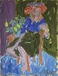 Woman Seated Wearing Hat, Original Figurative Oil Painting on Paper By Carmel Art Association Artist Victor Di Gesu - Unframed Artwork