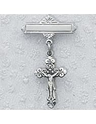 Solid .925 Sterling Silver Crucifix Cross Baby Pin Infant Baptism Communion Jewelry Charm New