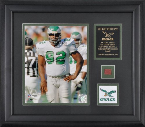 Reggie White Philadelphia Eagles Framed 8x10 Photograph with Game Used Football Piece and Team Logo