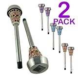Pack of 2 - Stainless Steel Solar LED Mosaic Garden Sticks - Bright Color Glass Pieces