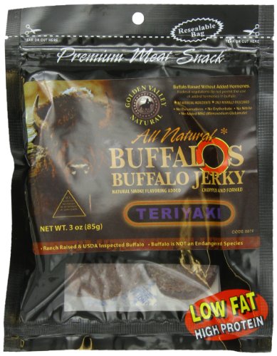 Golden Valley Natural Buffalo Jerky, Teriyaki, 3-Ounce Pouch (Pack of 8)