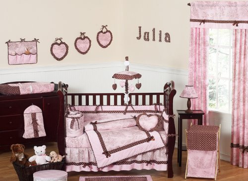 Pink and Brown Toile 9 Piece Crib Bedding Collection product image