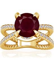 14K Yellow Gold Round Cut Ruby Ring With Sidestones