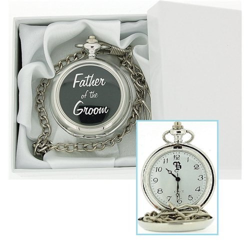 Boxx Silver Tone Father Of The Groom White Dial Pocket Watch & Chain BOXX232