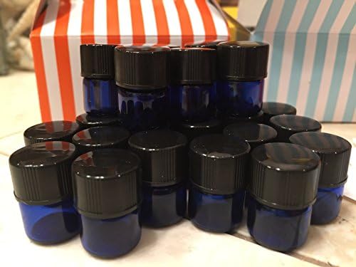 Essential Oil Cobalt Blue Vials Gift Pack 24 1/4 Dram (1ml) Bottles with Mini Gable Gift Box, 1 4 Dram Bottle, Glass Bottles for Essential Oils, Perfect Small Blue Vials for Oils, Vials 1ml Glass