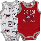 パンプキンパッチ（Pumpkin Patch）男の子レッド&ホワイトCOOLな乗り物プリントタンクトップボディースーツ2枚セット newborn nb 50cm 新生児 出産祝い,赤ロンパース,バス,