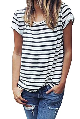 Chellysun Women's 2016 Fashion O-neck Stripe Basic Short Sleeve T-shirt Tops