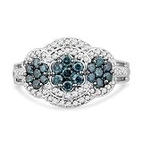 Platinum Plated Sterling Silver Blue And White Round Diamond Fashion Ring (1 cttw)