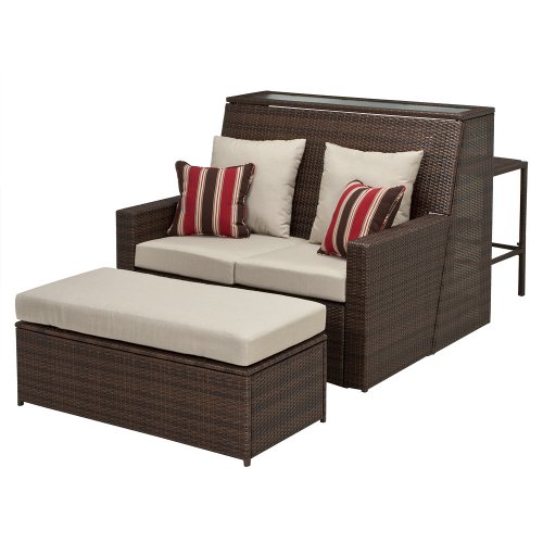 Outdoor Patio Home Rolston Wicker Conversation Bar And Ottoman Set