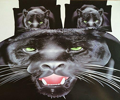 QiaoShang 4PCS Queen Size Duvet Cover Sets Flat Sheet Pillowcase 3D Black Panther Print Bedding Set