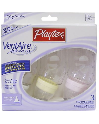 Playtex Baby VentAire ADVANCED Standard Bottle 6 OZ - 3 Pack Girl Colors
