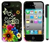 Meteor Shower Style Purple Green Flower Premium Design Protector Hard Cover Case Compatible for Apple Iphone 5 (AT&T, VERIZON, SPRINT) + Combination 1 of New Metal Stylus Touch Screen Pen (4" Height, Random Color- Black, Silver, Hot Pink, Green, Light Green, Red, Blue, Light Blue, Purple and Gold)