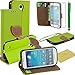 S4 Mini Case, Fulland Wallet Card Holder PU Leather Pouch Flip Leaf Style Case Cover with Stand for Samsung Galaxy S4 Mini I9190 Plus Stylus Pen and Screen Protector -Green