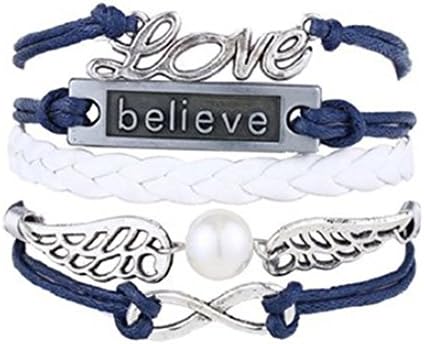 Wolf Infinity Silver Color Black Wax Cords Leather Braid Bracelet Rope Leather Bracelet