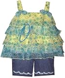 Girls 2pc Floral Sheer Top Denim Short Set with Sunglasses ~ Size (4-6)