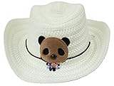 C-Princess 夏 キッズ UVカット クマモチーフ かわいい カウボーイハット ストローハット 麦わら帽子 つば広 子ども 女の子 男の子 (Bベージュ)