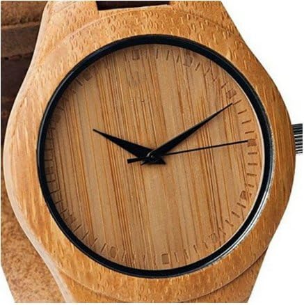 Bamboo Wooden Watch with Light Brown Genuine Leather Strap Japanese Quartz Movement for Women