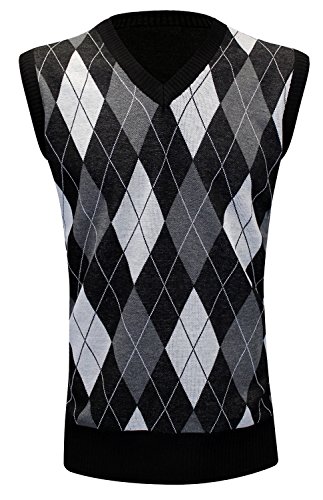 Enimay Mens Argyle V-Neck Golf Sweater Vest Black 2 Medium