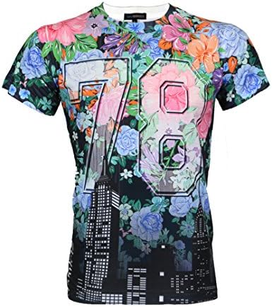 Urban Icon Men's Sublimation T-Shirt "Floral #" (Large, BLUE 78)