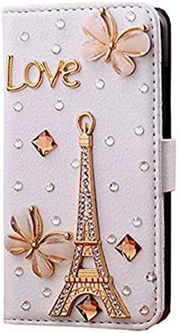Samsung Galaxy J7 Case, Case - 3D Handmade Bling Crystal Eiffel tower Rhinestone Diamond Flowers PU Leather Wallet Type Credit Card Case Cover for