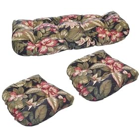 3-Piece Wicker Furniture Cushion Set - Exotic Black Floral from Furniture Cushions