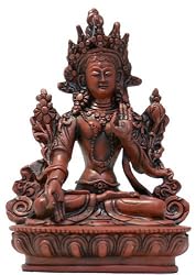 White Tara Statue, red finish - Small