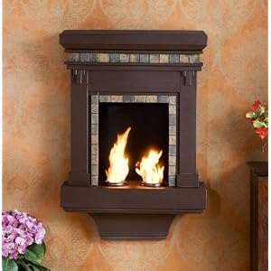 Cottage Faux Slate Wall Mount Fireplace - Brown