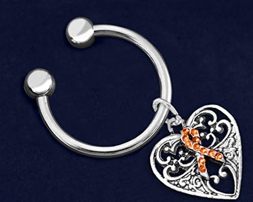 Decorative Orange Ribbon Heart Key Chain (Retail)