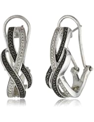 Sterling Silver Black and White Diamond Omega Back Earrings (.02 cttw)
