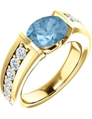 10K Yellow Gold 9.00x7.00mm Oval Cut Sky Blue Topaz and Diamond Ring -- LIFETIME WARRANTY