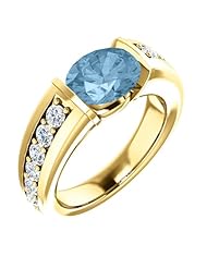 18K Yellow Gold 9.00x7.00mm Oval Cut Sky Blue Topaz and Diamond Ring -- LIFETIME WARRANTY
