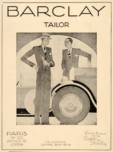 1929 Ad French Art Deco Barclay Tailor Suits Pinstripe - Original Print Ad