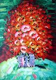 Blooming Fire Red Roses Bouquet Oil Painting 36 x 24 inches
