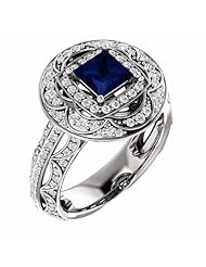 Platinum 5.00x5.00mm Princess Cut Sapphire and Diamond Ring -- LIFETIME WARRANTY