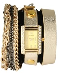 Geneva Ladies Multi Chain & Leather Wrap Watch - Light Metallic Gold/Gold Tone