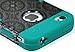 Bastex Hybrid Tuff Case for Apple iPhone 4, 4s- Teal Blue Silicone with Silver Circle Design Shell