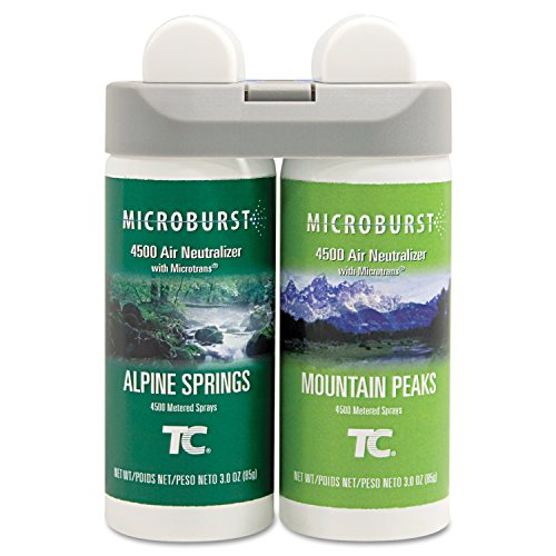Rubbermaid Commercial 3485950 Microburst Duet 2-Fragrance Aerosol Odor Control Air Care System, Fragrance Refill, Alpine Spring/ Mountain Peaks