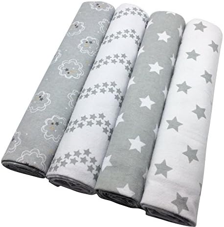 Wingkids Infant Swaddling Blankets Muslin 4 Pack Ultra Soft 100% Organic Cotton Bedclothes for Baby, 4 Patterns Swaddle Blankets Baby Bed Sheet Receiving Blankets 40"x 30"