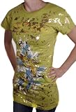 ED HARDY Womens Koi Metallic Paint Splatter Tattoo T-Shirt Lime/Gold