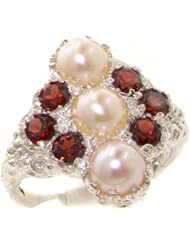 High Quality Solid 925 Sterling Silver Natural Pearl & Garnet Large Vintage Ring - Finger Sizes 4 to 12 Available