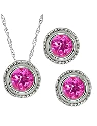 3.00 Ct Round Pink Mystic Topaz Gemstone Sterling Silver Pendant Earrings Set