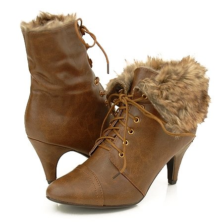 Fur Trim Cuff Bootie Women's Fashion Ankle Beige