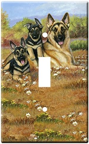 Gone Doggin German Shepherd 3A Single Toggle Light Switch Plate - Metal Wall Plate GSD Dog Art