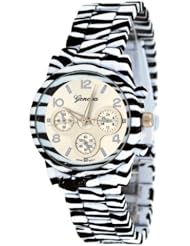 Geneva #1837 Womenss Silicone Wrapped Metal Band Zebra Print Boyfriend Watch