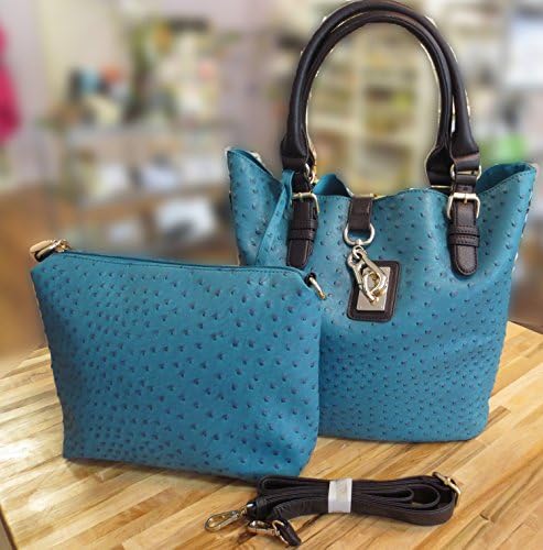 Liz Soto Signature 2 in 1 Teal Blue Textured Vegan Faux Leather Shoulder Handbag (blue)